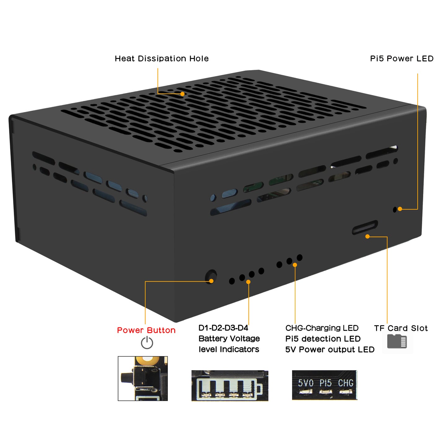 Geekworm X1201-C1 Metal Case for Raspberry Pi 5 X1201 UPS Shield