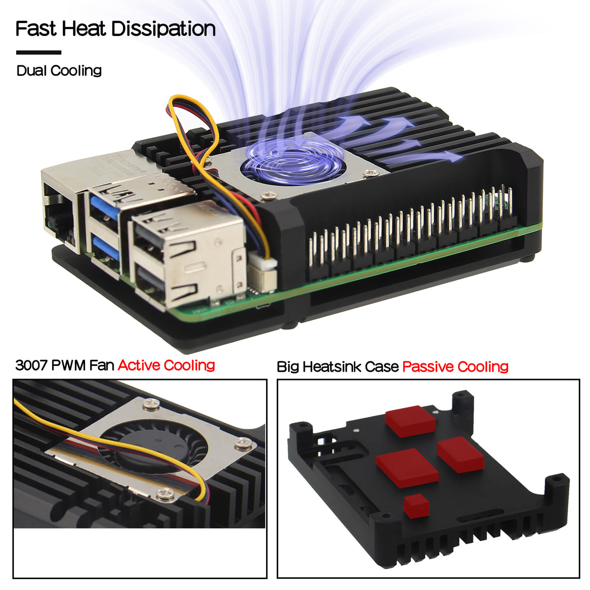 Cooling Fan for for Orange Pi 5 Heat Dissipation All Metal Enclosure Cover
