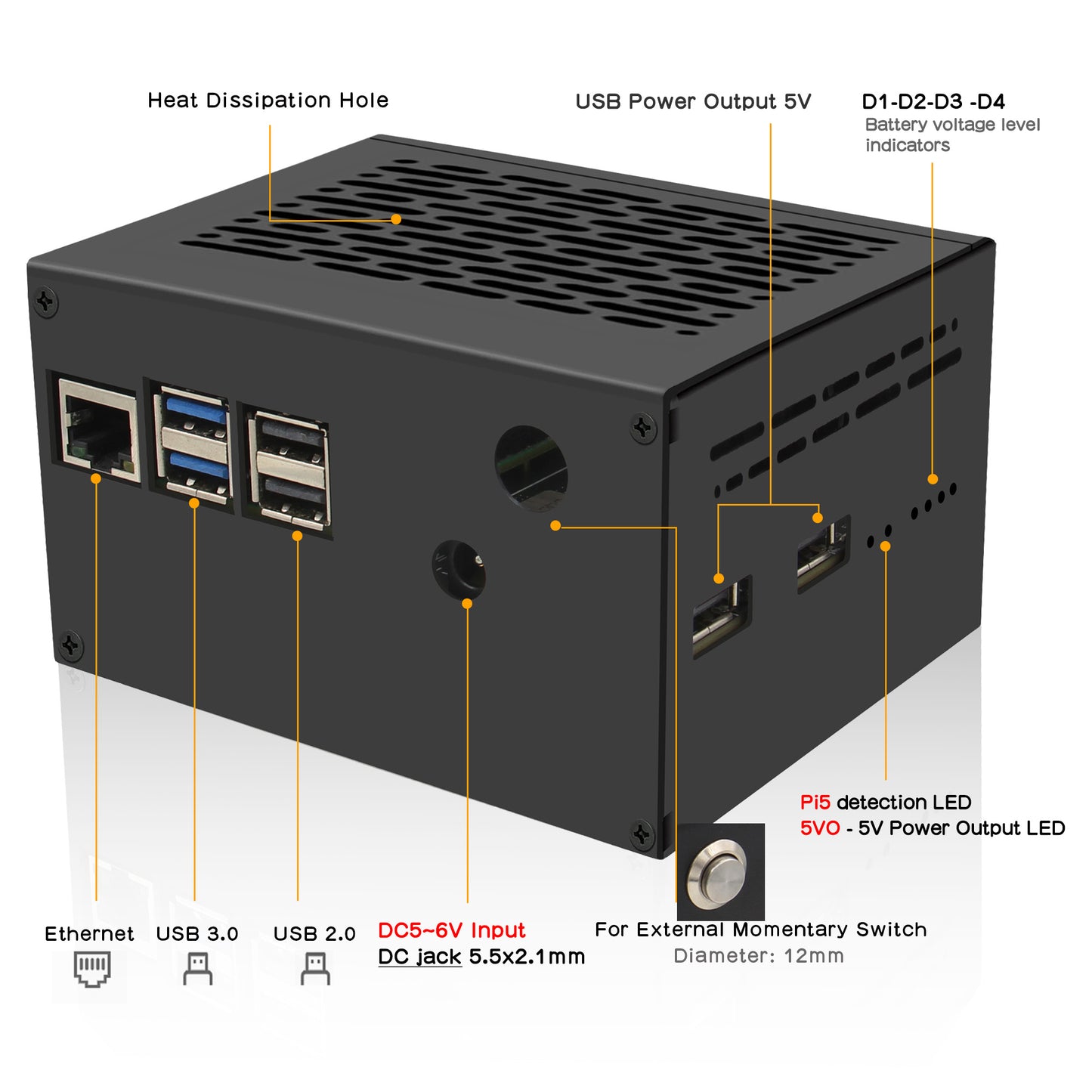 Geekworm X1206-C1 Metal Case for Raspberry Pi 5 X1206 UPS Shield