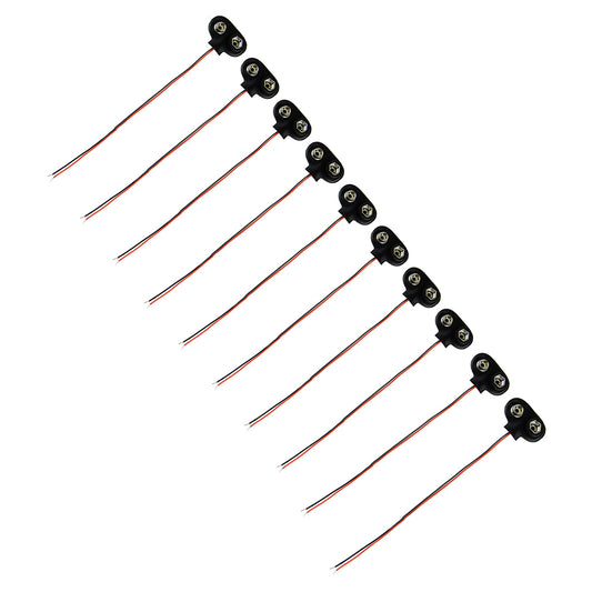 T-Style Plastic + Stainless Steel 9V Battery Buckles w/ Leads - Black (10 PCS)