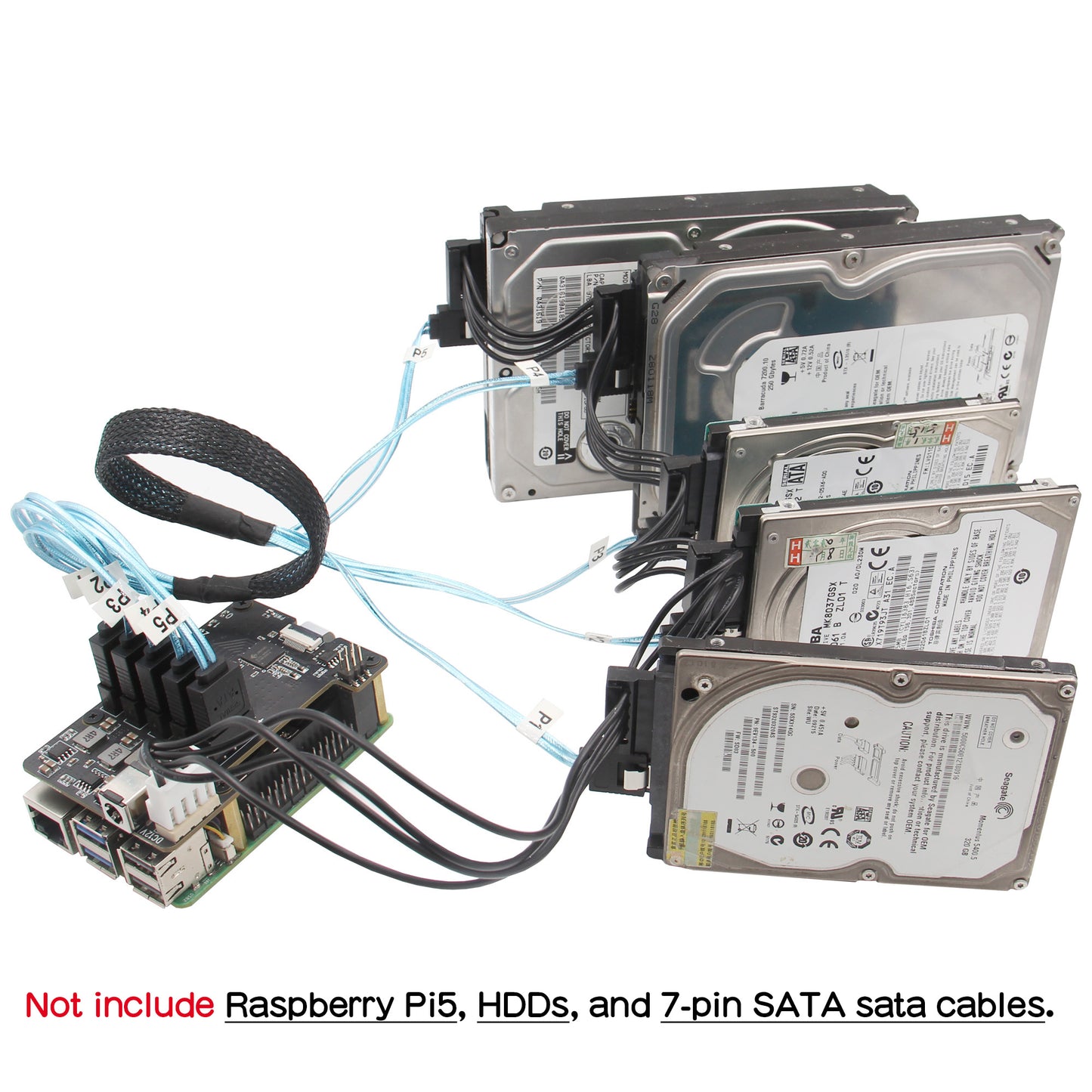 Geekworm X1009 PCIe to 5-Port SATA Shield for Raspberry Pi 5 (NOT Support Boot from HDD/SSD)