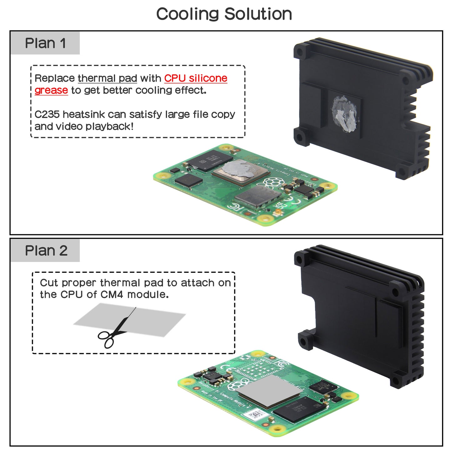 12mm Aluminum Alloy Heatsink (C235) for Raspberry Pi Compute Module 4 CM4 Motherboard