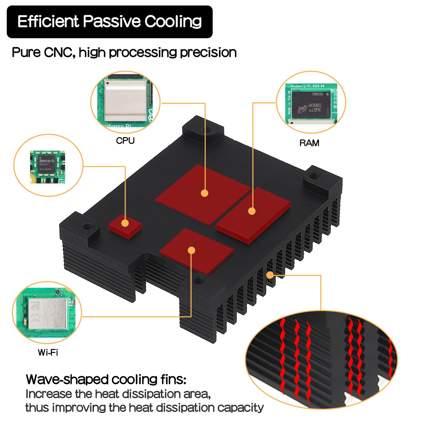 Geekworm 15mm Aluminum Alloy Heatsink (C519 V1.0) for Raspberry Pi Compute Module 5 CM5 Motherboard