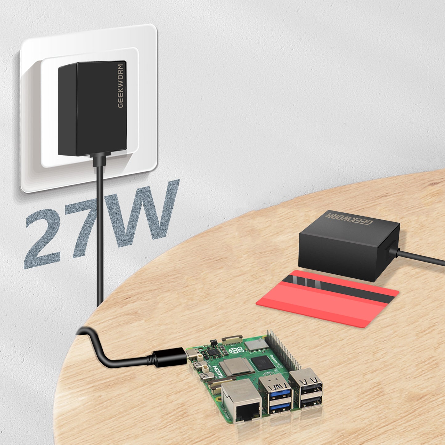 Geekworm GaN PD 27W 5.1V 5A Power Supply for Raspberry Pi 5
