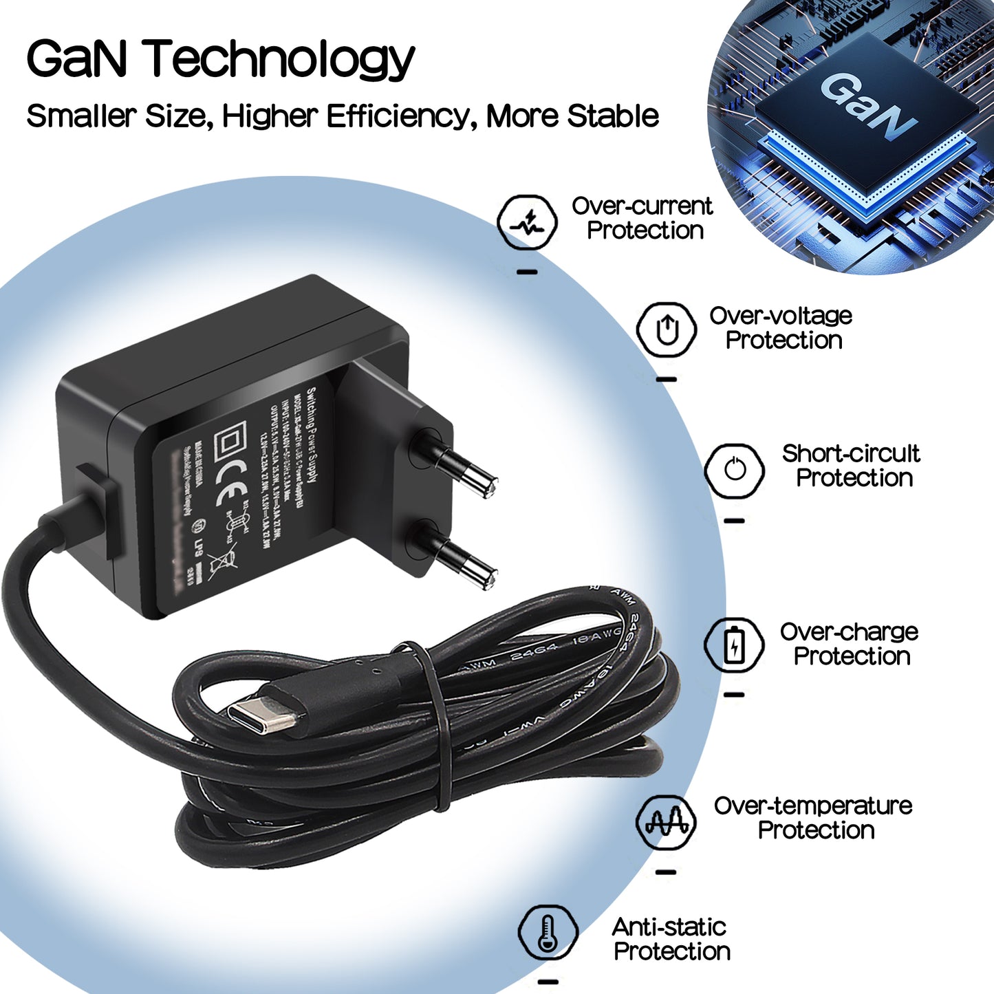 Geekworm GaN PD 27W 5.1V 5A Power Supply for Raspberry Pi 5