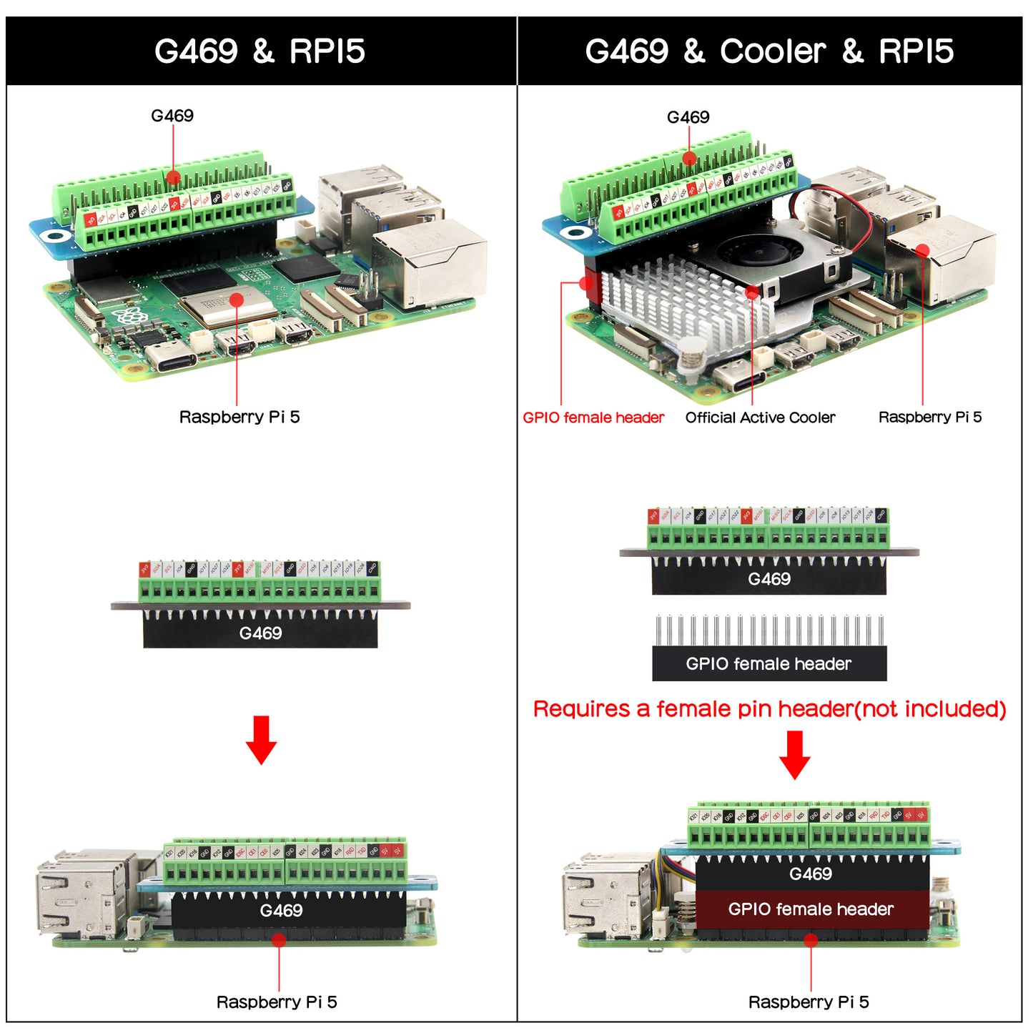 G469 GPIO Terminal Block Breakout Board for Raspberry Pi 5/4B/3B+/3B/ Zero 2W