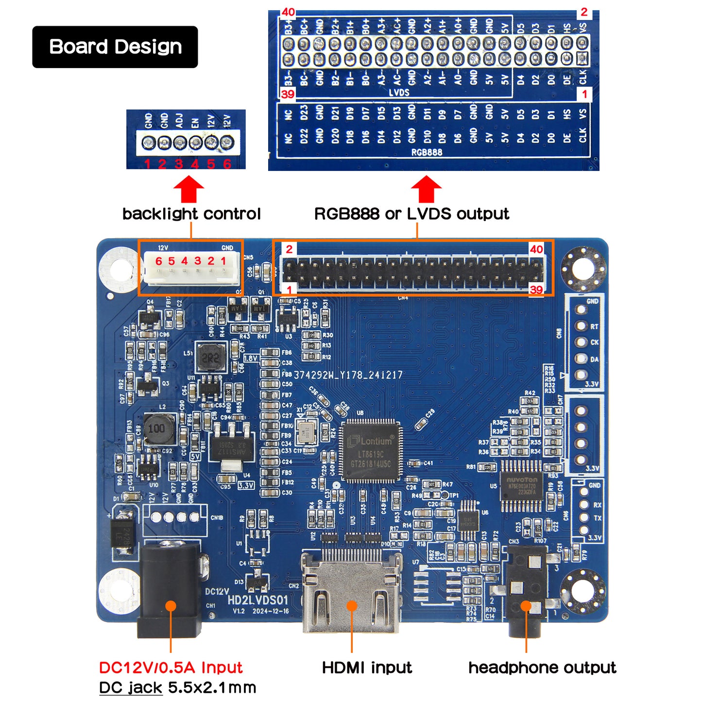 Geekworm HDMI to LVDS Adapter Board with Cable|HDMI Input to TTL RGB or LVDS Output