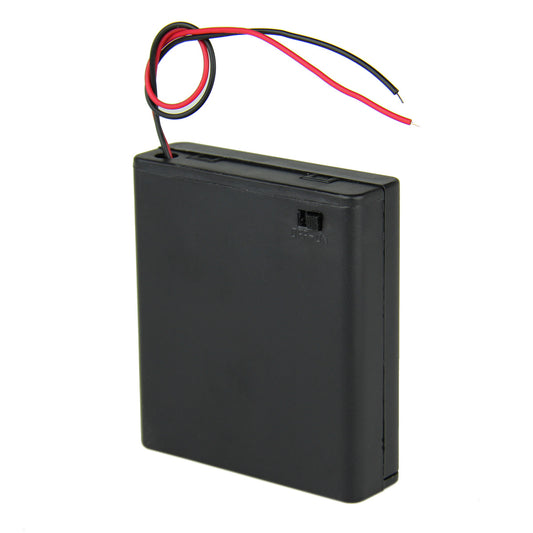 DIY 6V 4-Slot AA Battery Holder with Cover, Leads, and Switch
