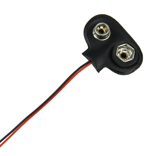 T-Style Plastic + Stainless Steel 9V Battery Buckles w/ Leads - Black (10 PCS)