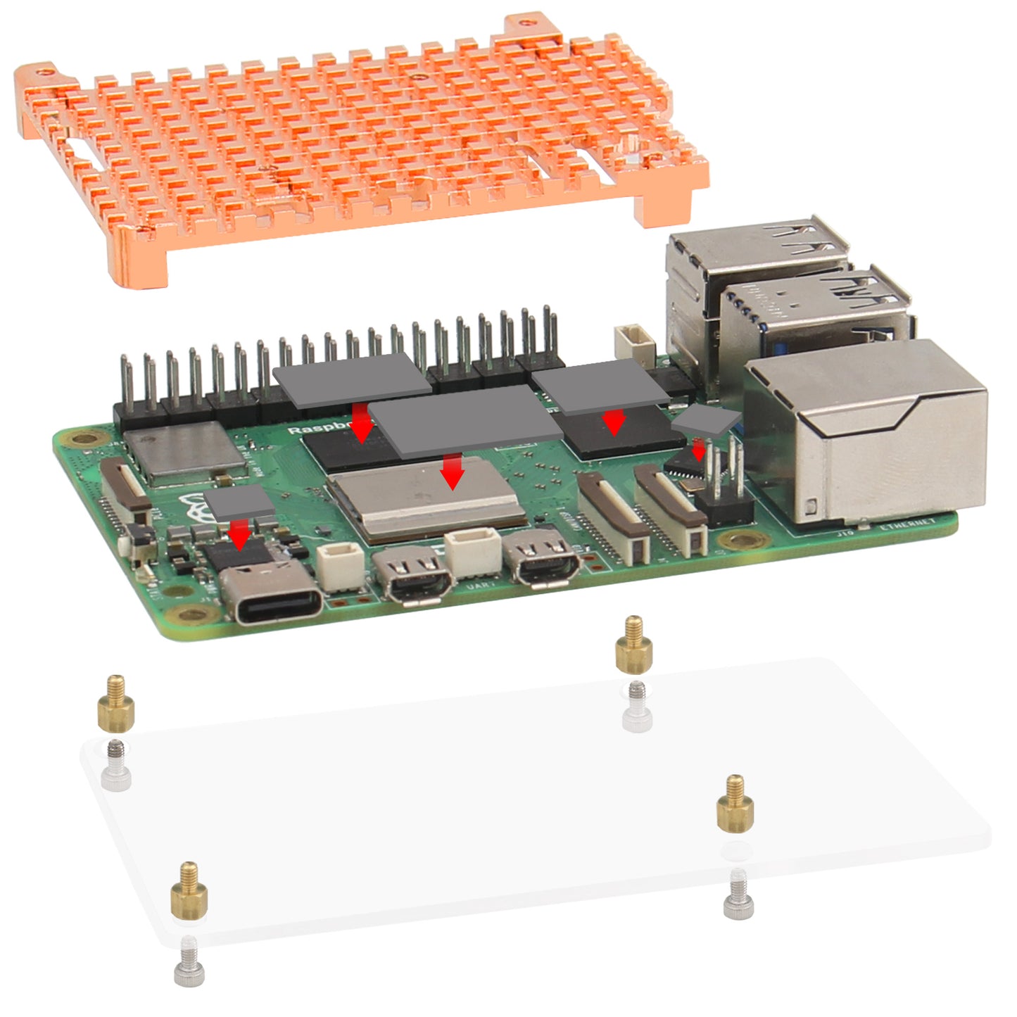 Geekworm Copper Heatsink with Acrylic Plate for Raspberry Pi 5 (H502)