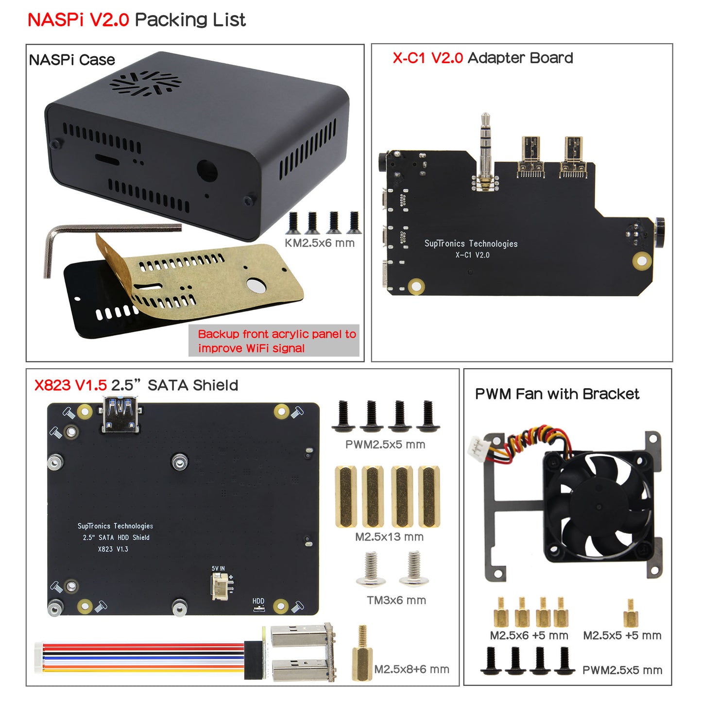 Geekworm NASPi V2.0 2.5" SATA HDD/SSD Kit with Auto Power On Function for Raspberry Pi 4 Model B