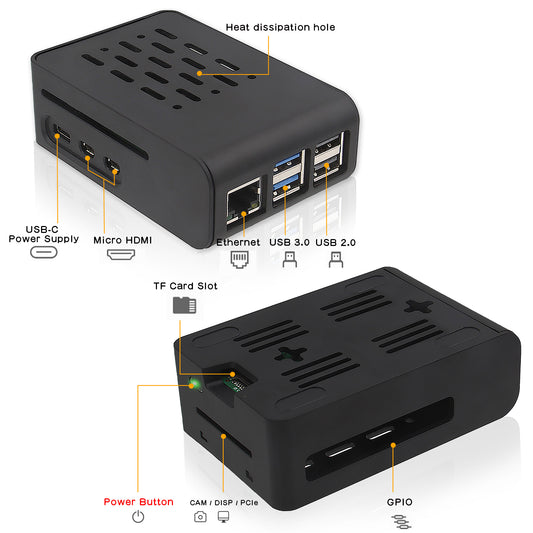Geekworm P425 Raspberry Pi 5 ABS Case Support Raspberry Pi 5 & Active Cooler & X1003