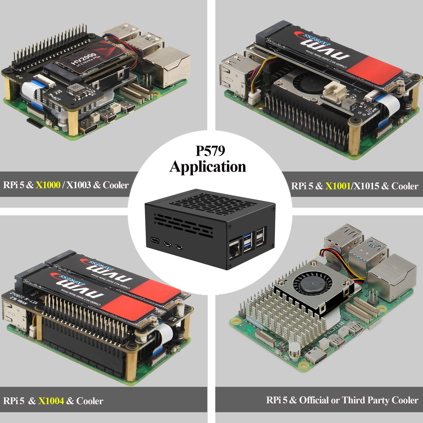 Geekworm P579 Raspberry Pi 5 PCIe Metal case Compatible with X1001/X1000/X1003/X1004/X1015/M300/M400/Q200