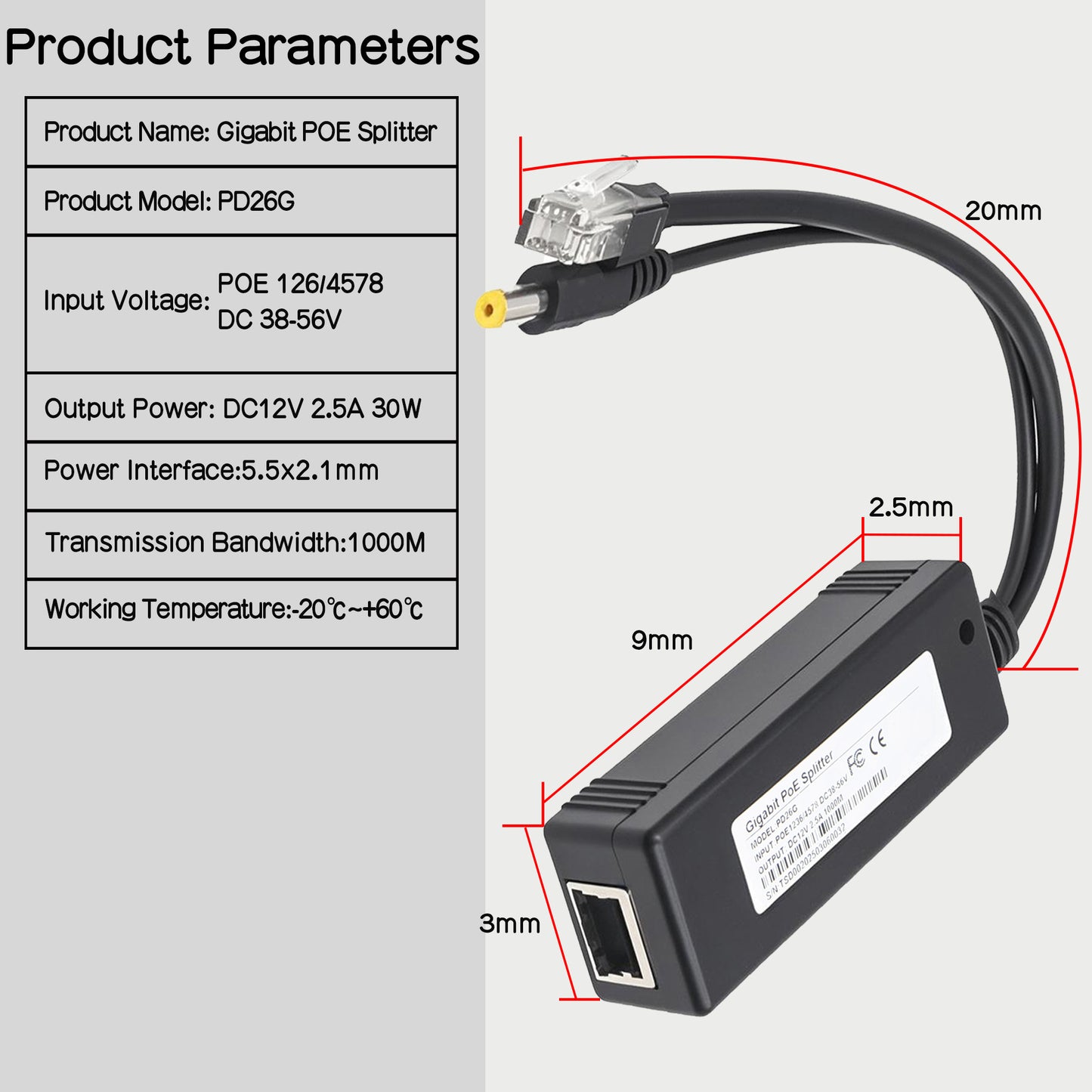 Geekworm 30W PoE Splitter 12V 2.5A Output IEEE 802.3at Standard for X1202/X1203/X1205/X729/X1010