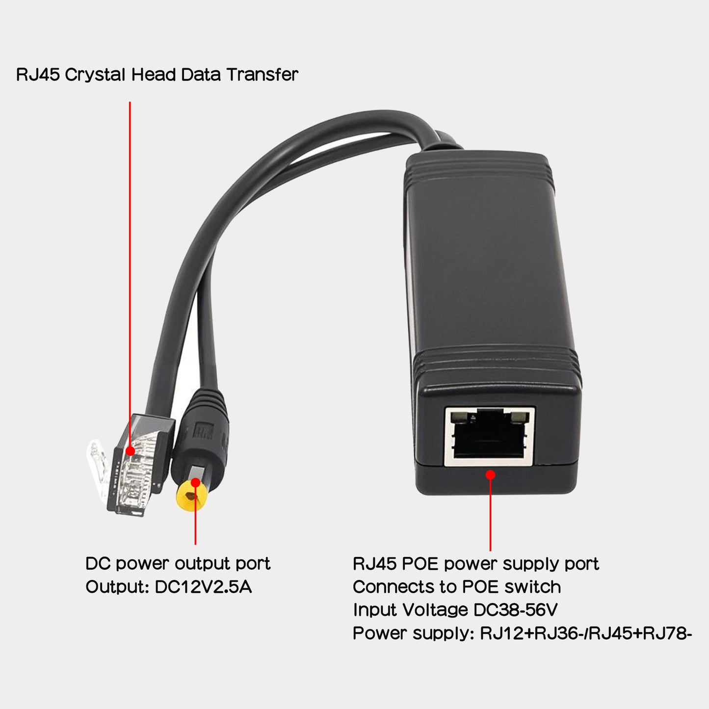 Geekworm 30W PoE Splitter 12V 2.5A Output IEEE 802.3at Standard for X1202/X1203/X1205/X729/X1010