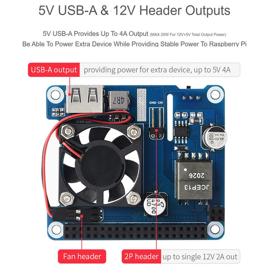 Power Over Ethernet (PoE) HAT with Cooling Fan for Raspberry Pi 4B/3B+