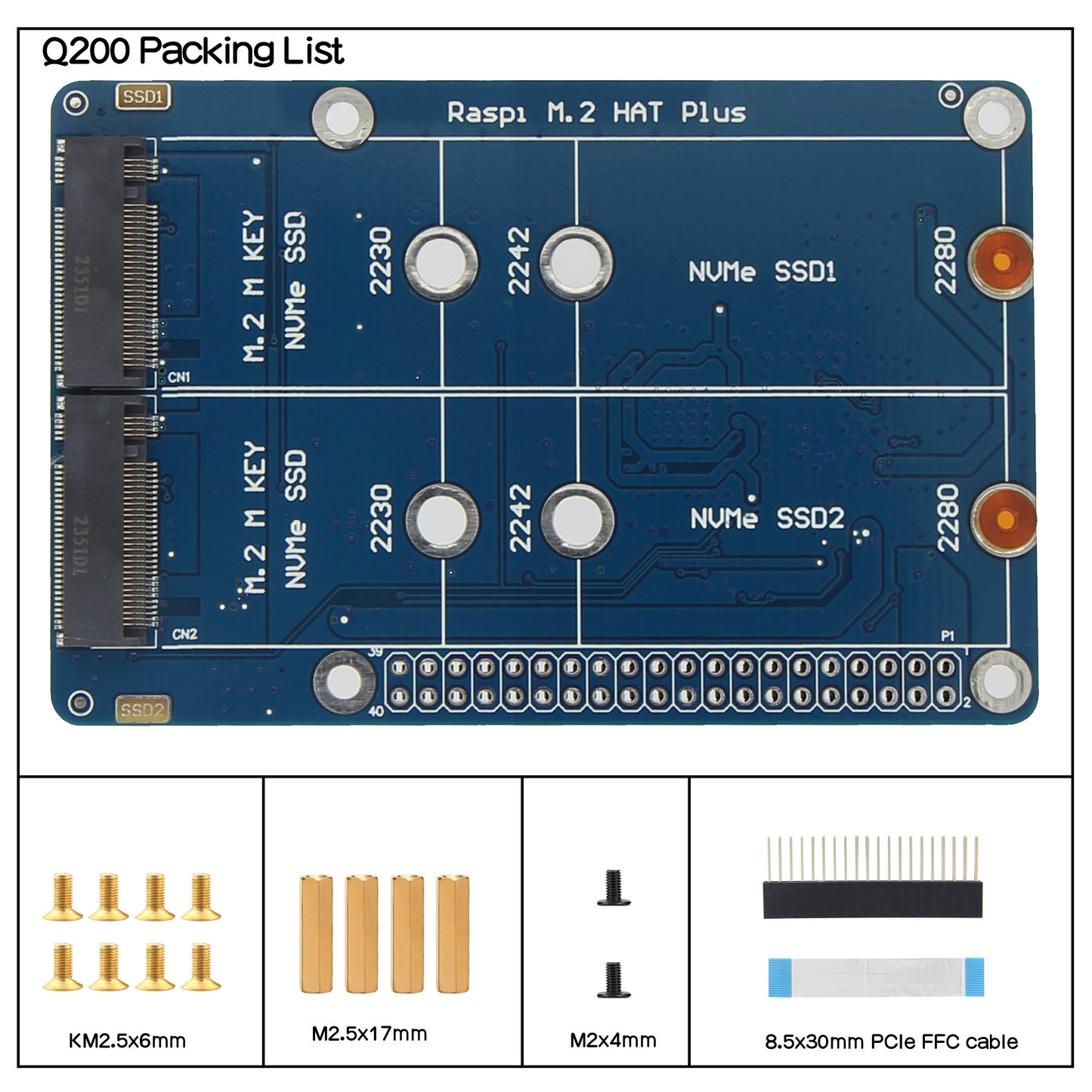 Geekworm Q200 PCIe to Dual 2280 NVMe SSD shield for Raspberry Pi 5(NOT support BOOT from NVME SSD)