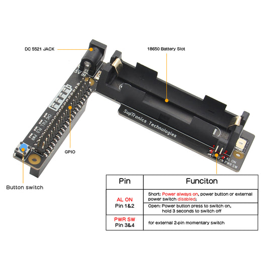 Geekworm T201 1-Cell 18650 UPS ( Max 5.1V 4A Output ) & Power Management Expansion Board for NVIDIA Jetson Nano