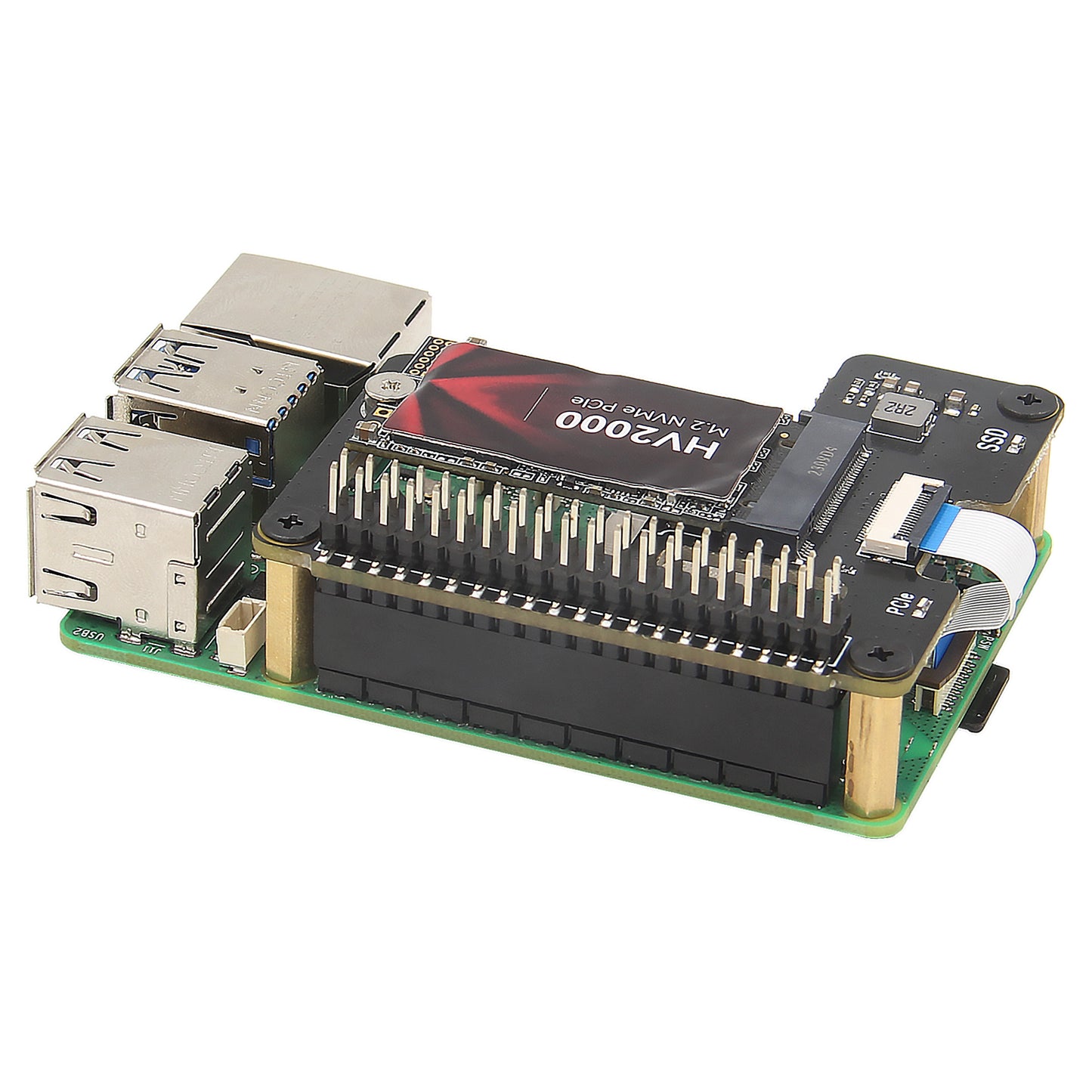 Geekworm X1000 PCIe to M.2 Key-M NVMe SSD PIP TOP for Raspberry Pi 5
