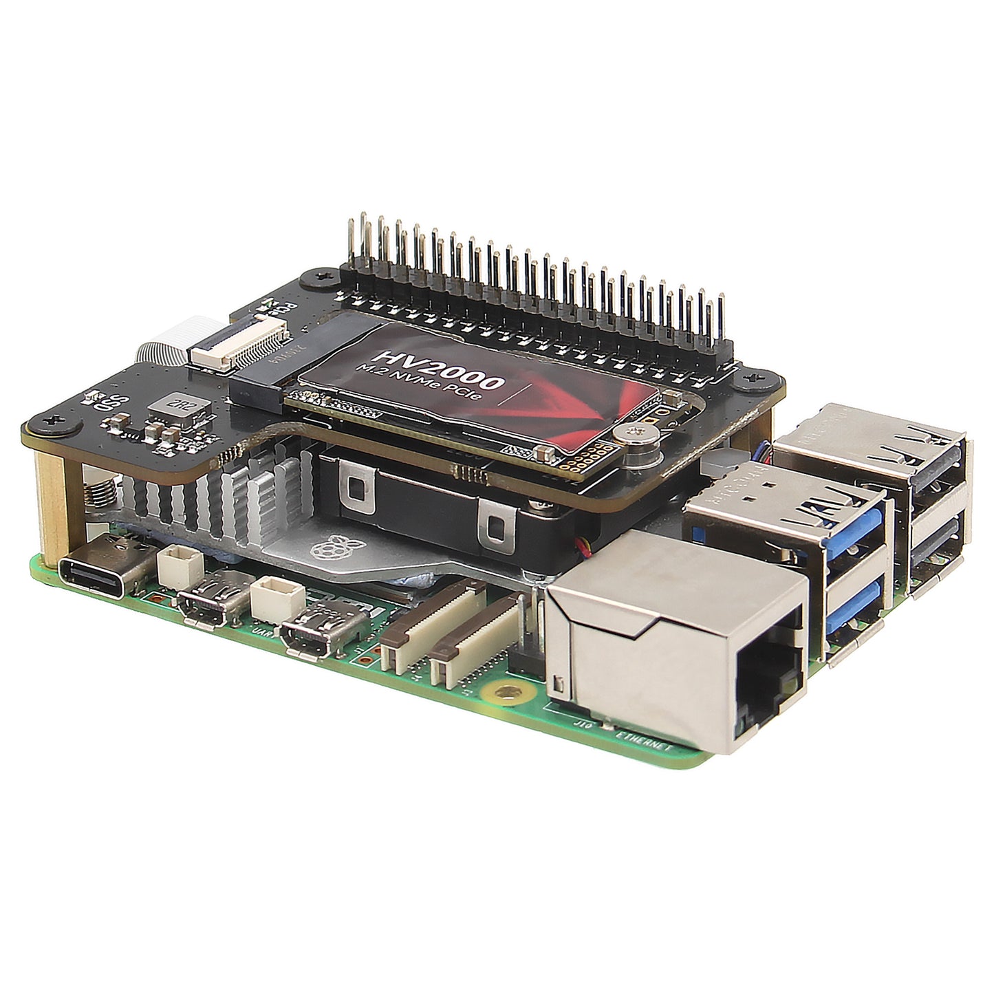 Geekworm X1000 PCIe to M.2 Key-M NVMe SSD PIP TOP for Raspberry Pi 5