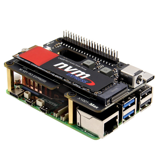 Geekworm X1001-Max High-Power PCIe3.0 M.2 NVMe HAT Support 120W PD/DC 9-20V Input, AI Accelerator and High-Capacity SSD