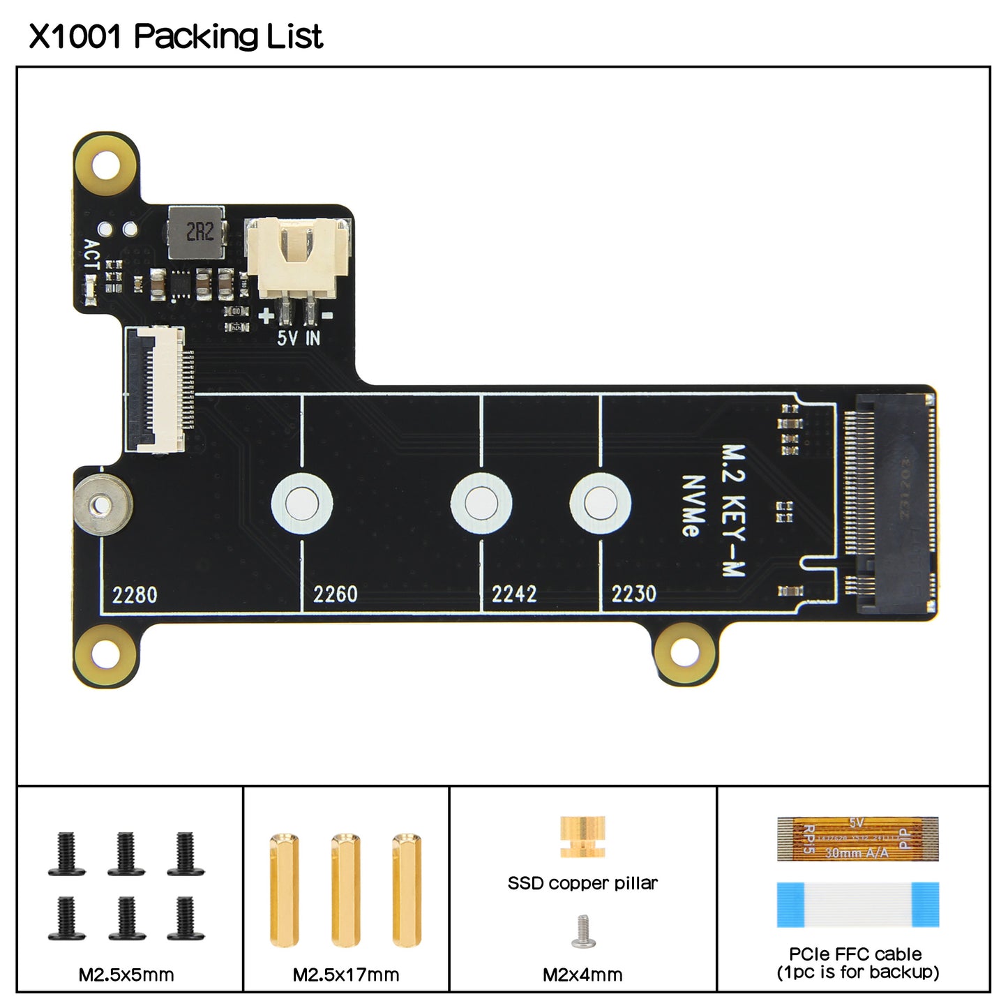 Geekworm X1001 PCIe to M.2 Key-M NVMe SSD PIP TOP for Raspberry Pi 5