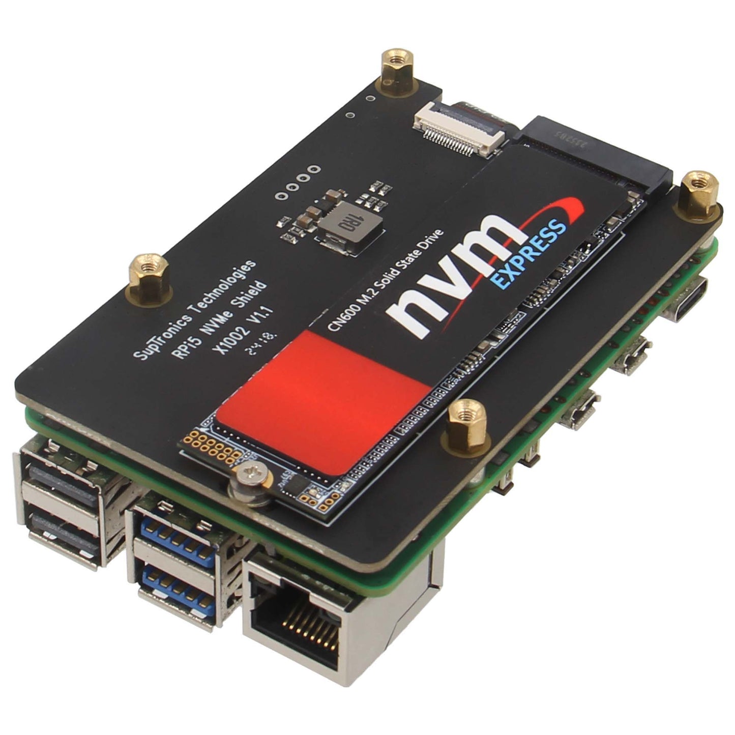 Geekworm X1002 PCIe to M.2 2280 NVMe SSD Bottom for Raspberry Pi 5