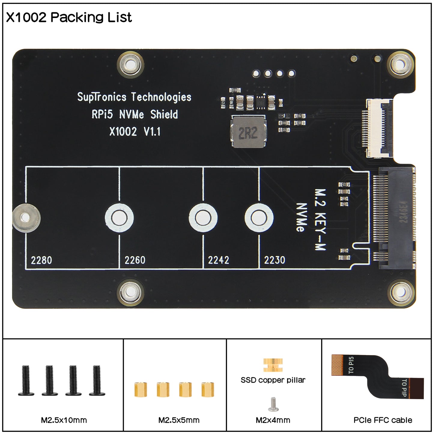 Geekworm X1002 PCIe to M.2 2280 NVMe SSD Bottom for Raspberry Pi 5