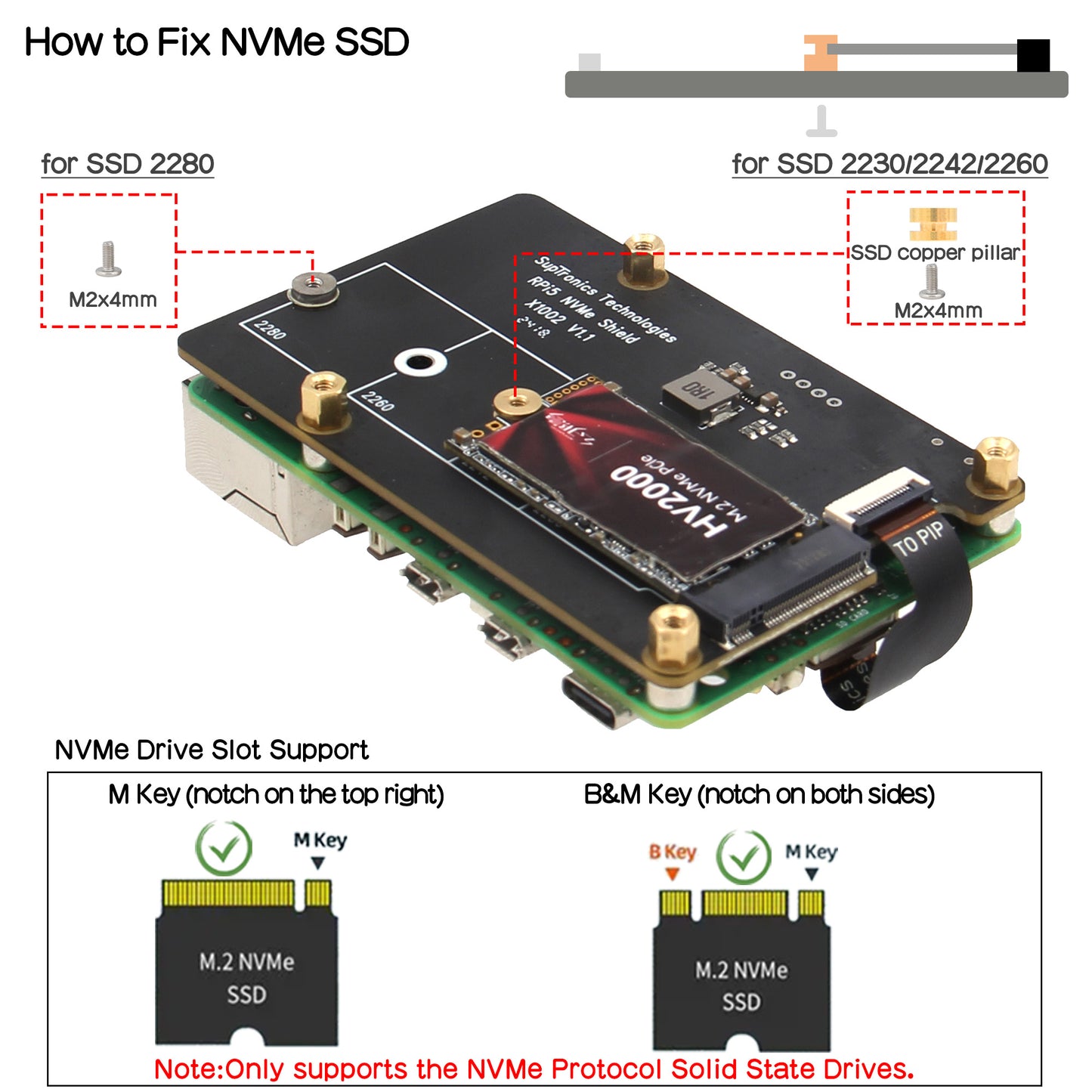 Geekworm X1002 PCIe to M.2 2280 NVMe SSD Bottom for Raspberry Pi 5