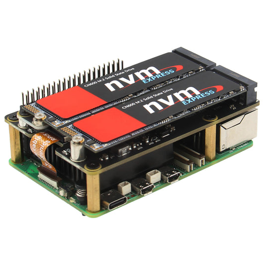 Geekworm X1004 PCIe to Dual 2280 NVMe SSD shield for Raspberry Pi 5