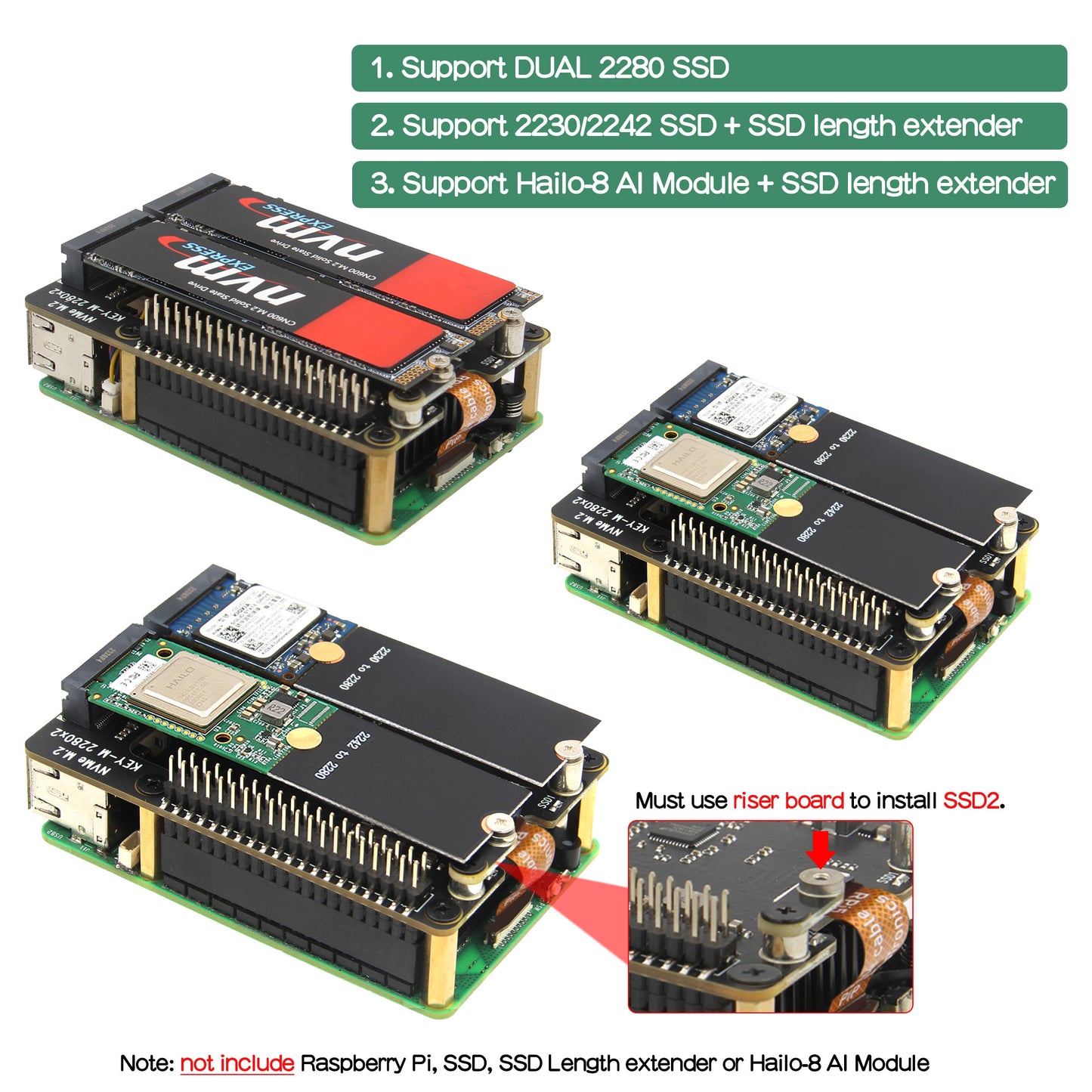 Geekworm X1004 PCIe to Dual 2280 NVMe SSD shield for Raspberry Pi 5