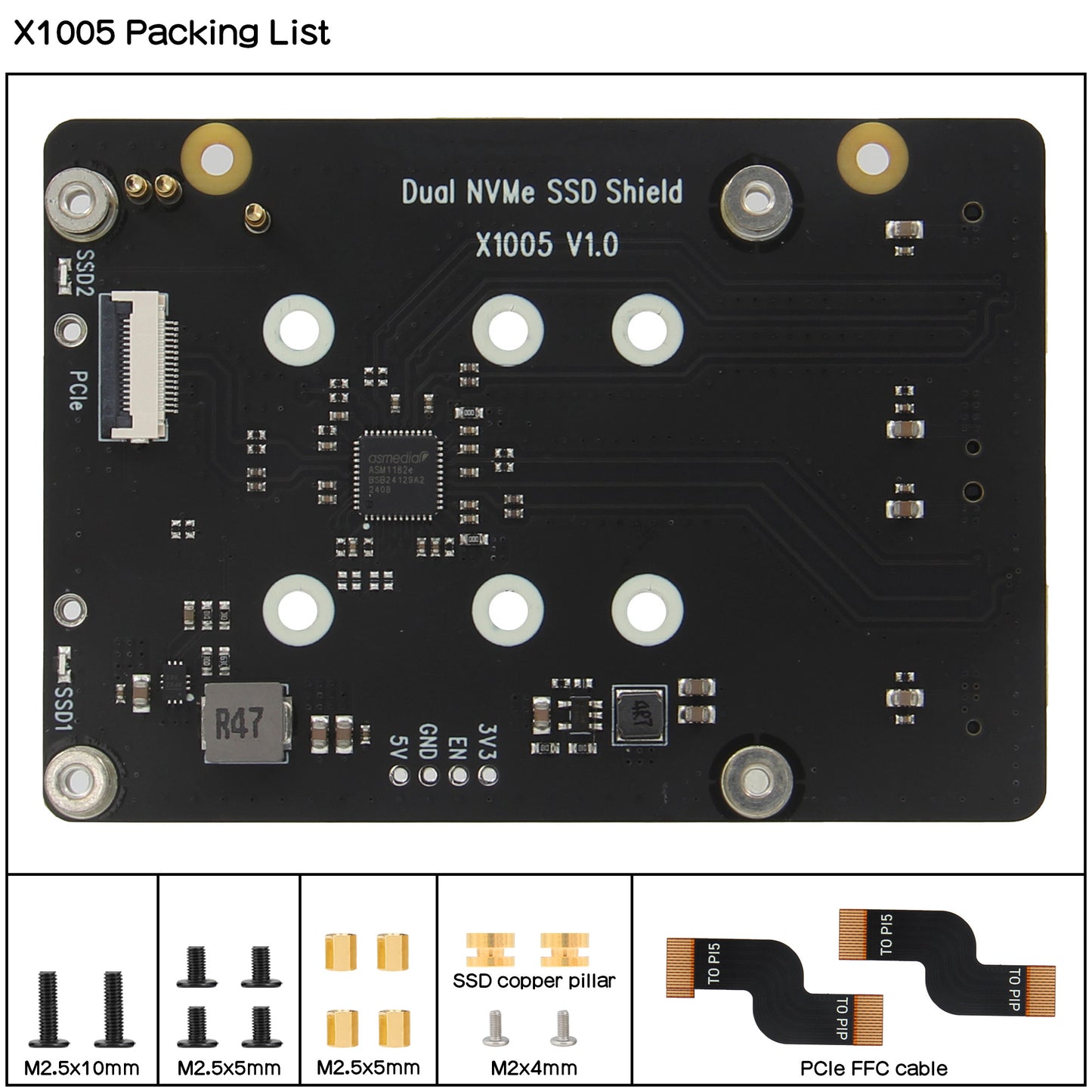 Geekworm X1005 PCIe to M.2 NVMe SSD PIP Bottom for Raspberry Pi 5