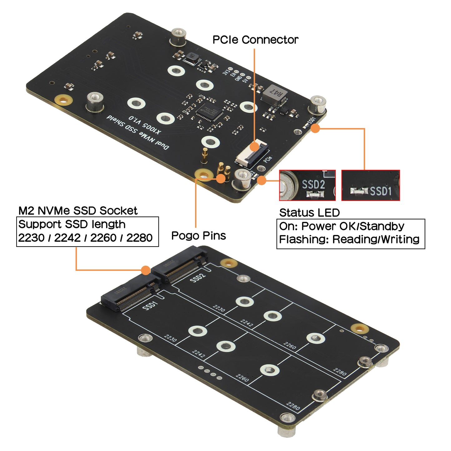 Geekworm X1005 PCIe to M.2 NVMe SSD PIP Bottom for Raspberry Pi 5