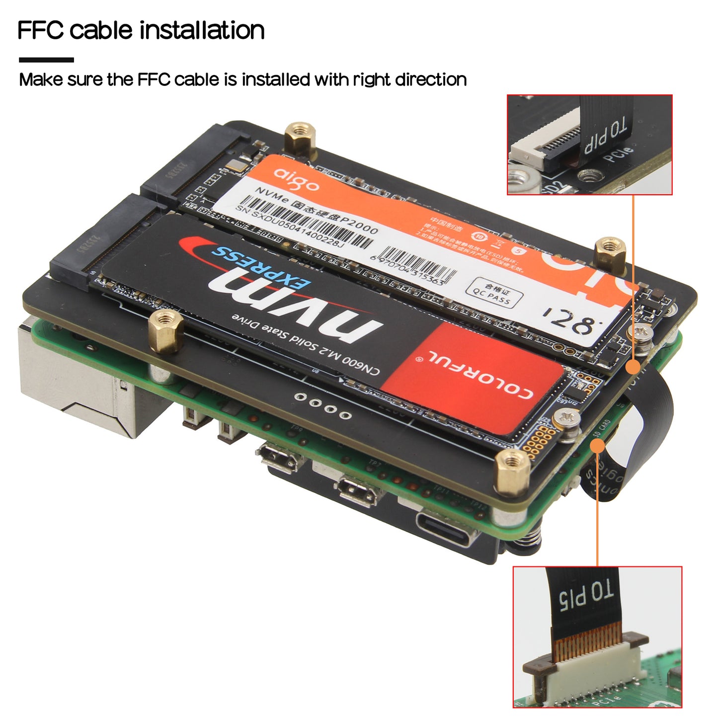 Geekworm X1005 PCIe to M.2 NVMe SSD PIP Bottom for Raspberry Pi 5
