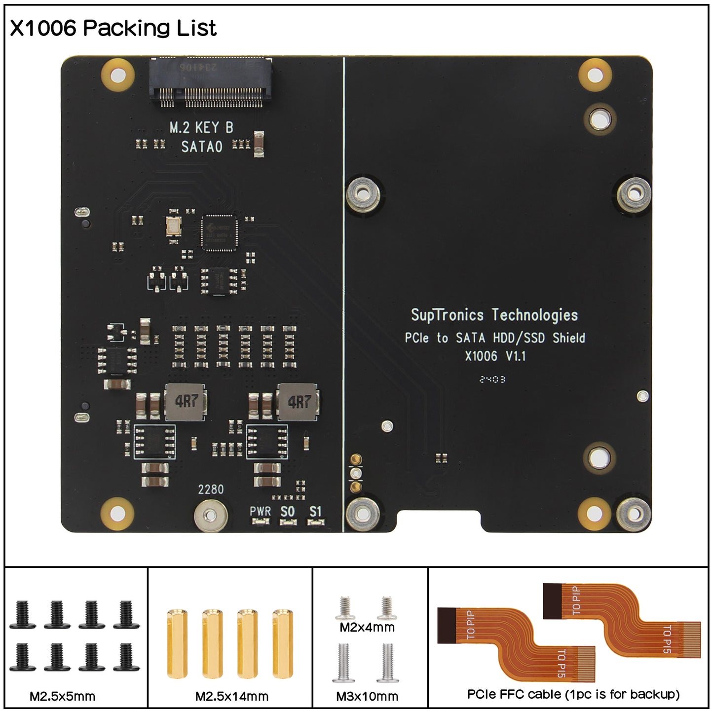 Geekworm X1006 PCIe to 2.5" SATA HDD+M.2 SATA 2280 SSD Shield for Raspberry Pi 5 (NOT Support Boot from SSD)