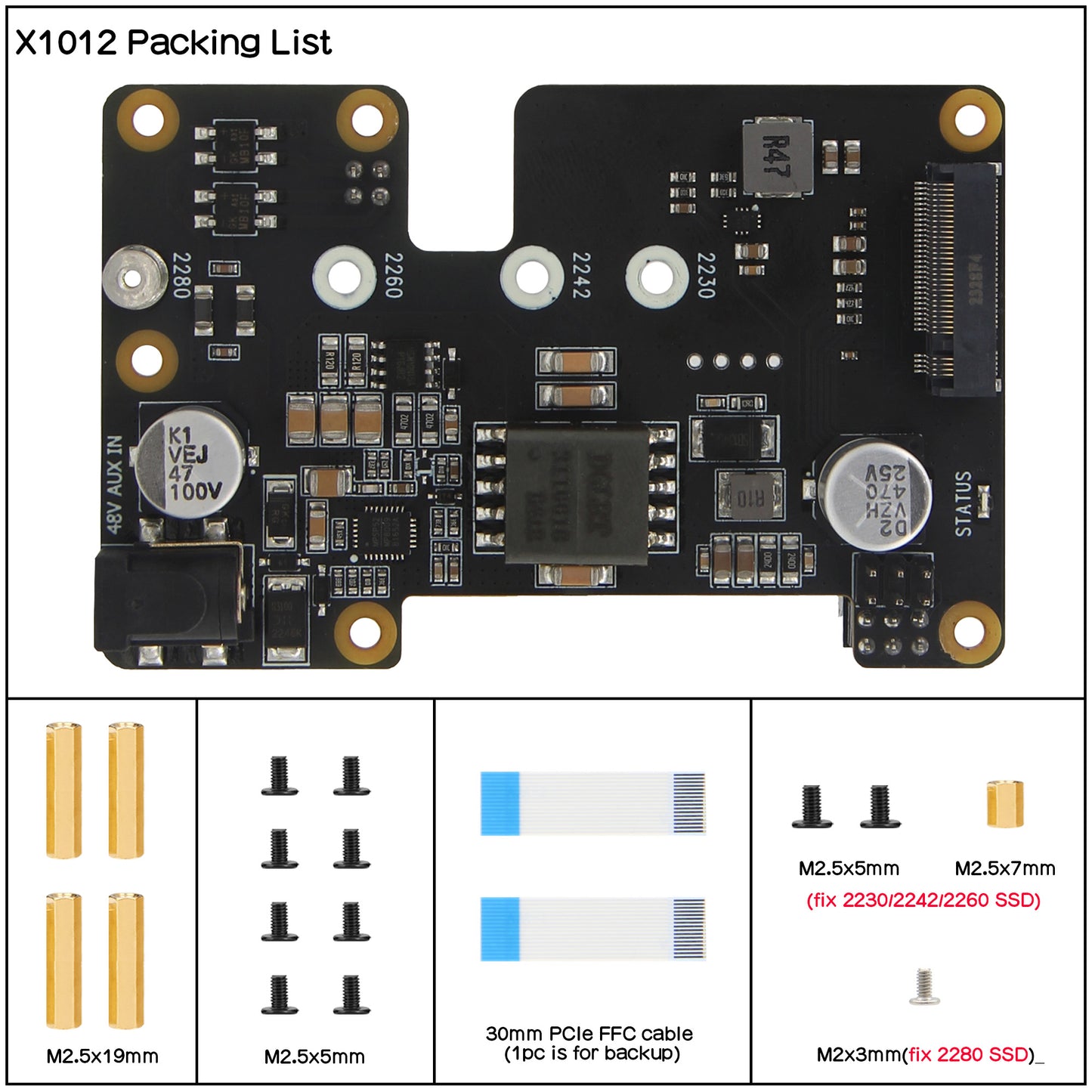 Geekworm X1012 PCIe to NVMe+POE Shield for Raspberry Pi 5