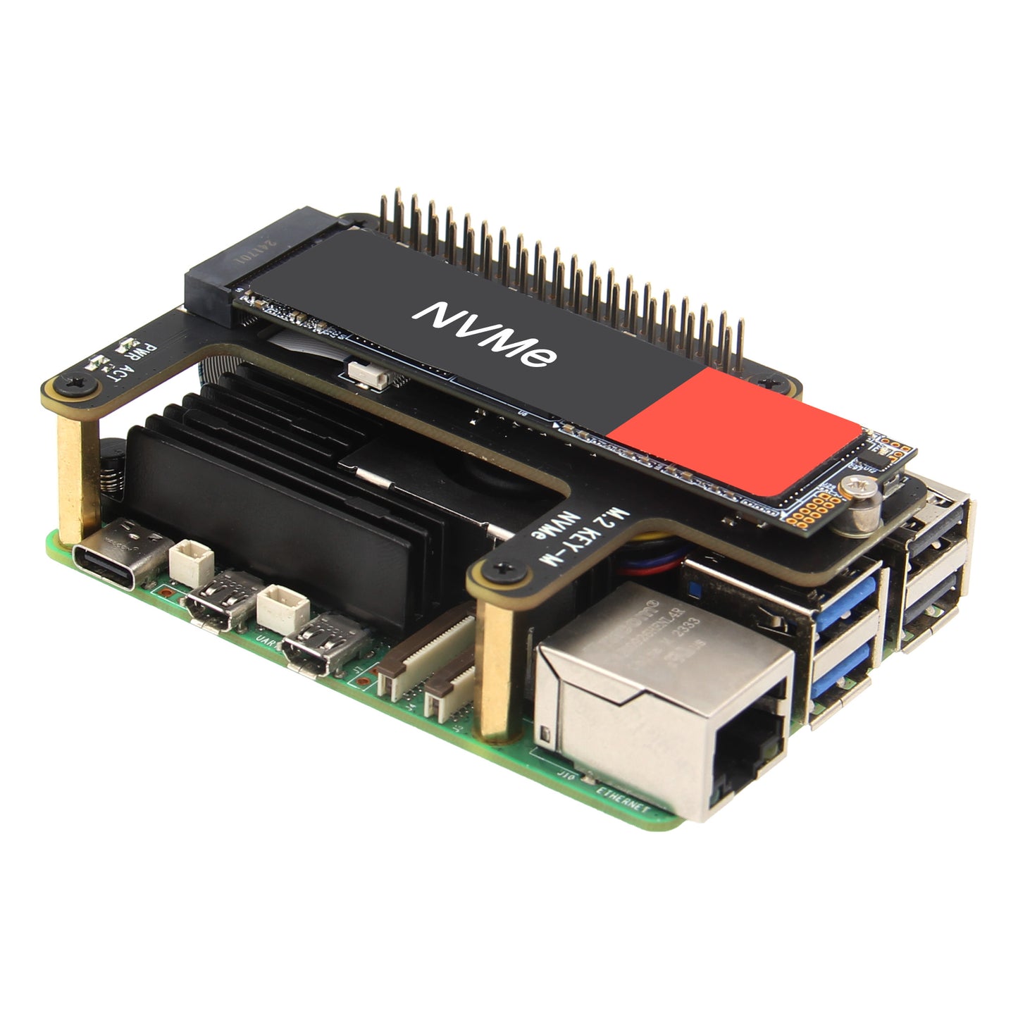 Geekworm X1015 PCIe to M.2 Key-M NVMe SSD PIP TOP for Raspberry Pi 5