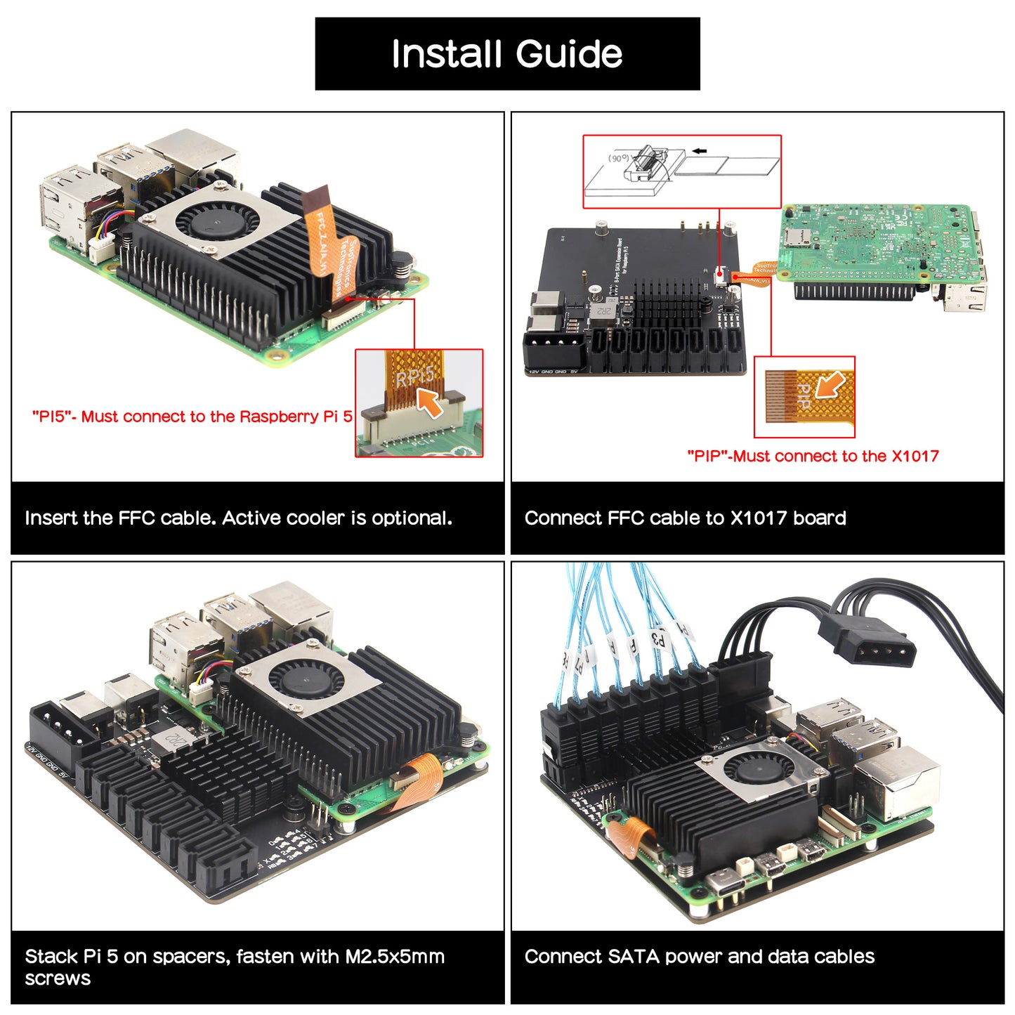 Geekworm X1017 PCIe 3.0 to 8-Port SATA NAS Board for Raspberry Pi 5