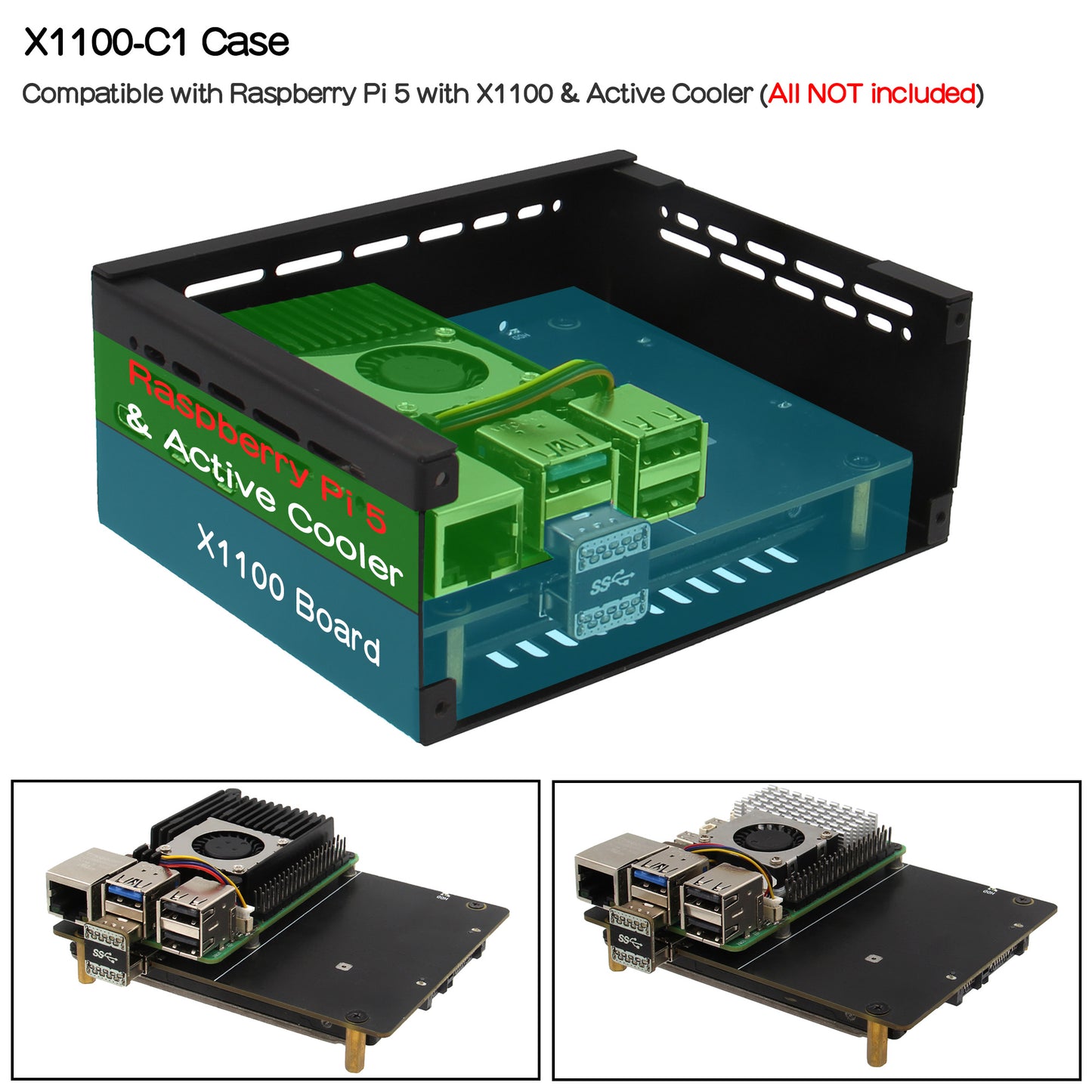 Geekworm X1100-C1 Metal Case for Raspberry Pi 5& X1100 Shield