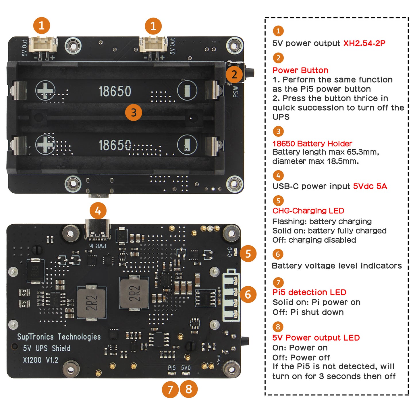 Geekworm X1200 2-Cell 18650 5.1V 5A UPS HAT for Raspberry Pi 5 Series