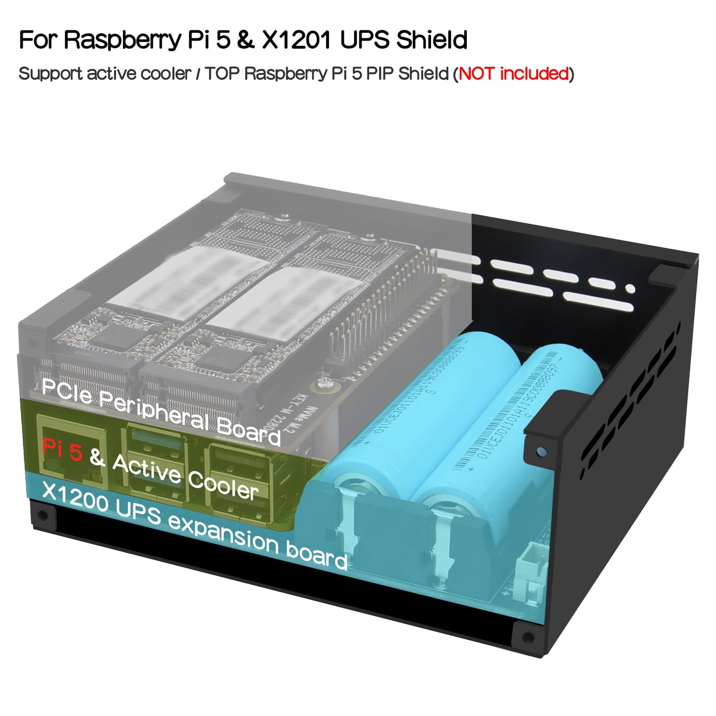 Geekworm X1201-C1 Metal Case for Raspberry Pi 5 X1201 UPS Shield