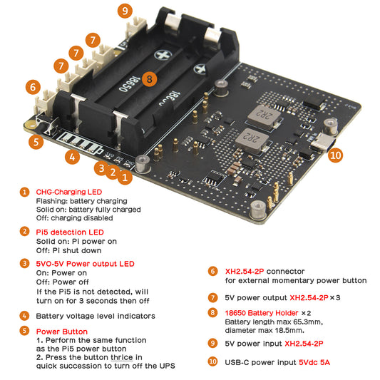 Geekworm X1201 2-Cell 18650 5.1V 5A UPS Shield for Raspberry Pi 5 Series