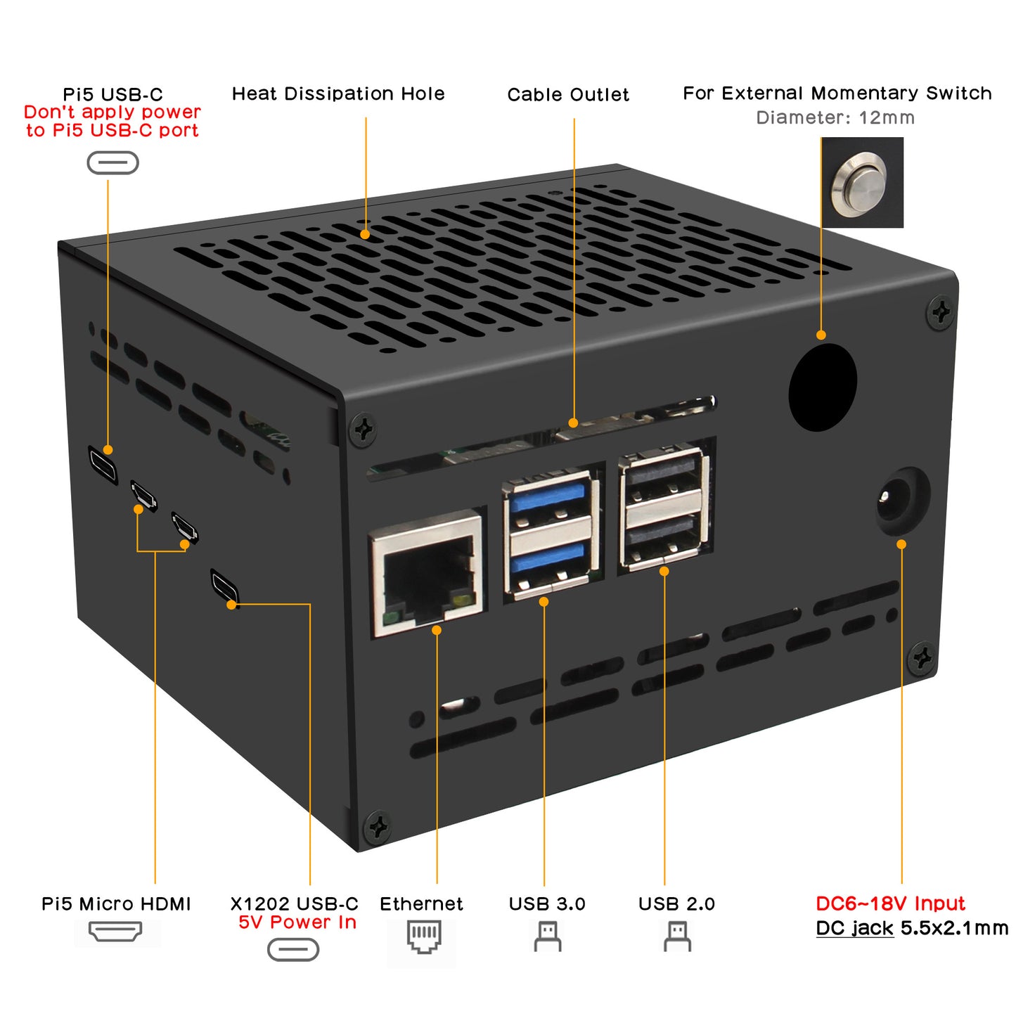 Geekworm X1202-C1 Metal Case for Raspberry Pi 5 X1202 UPS Shield
