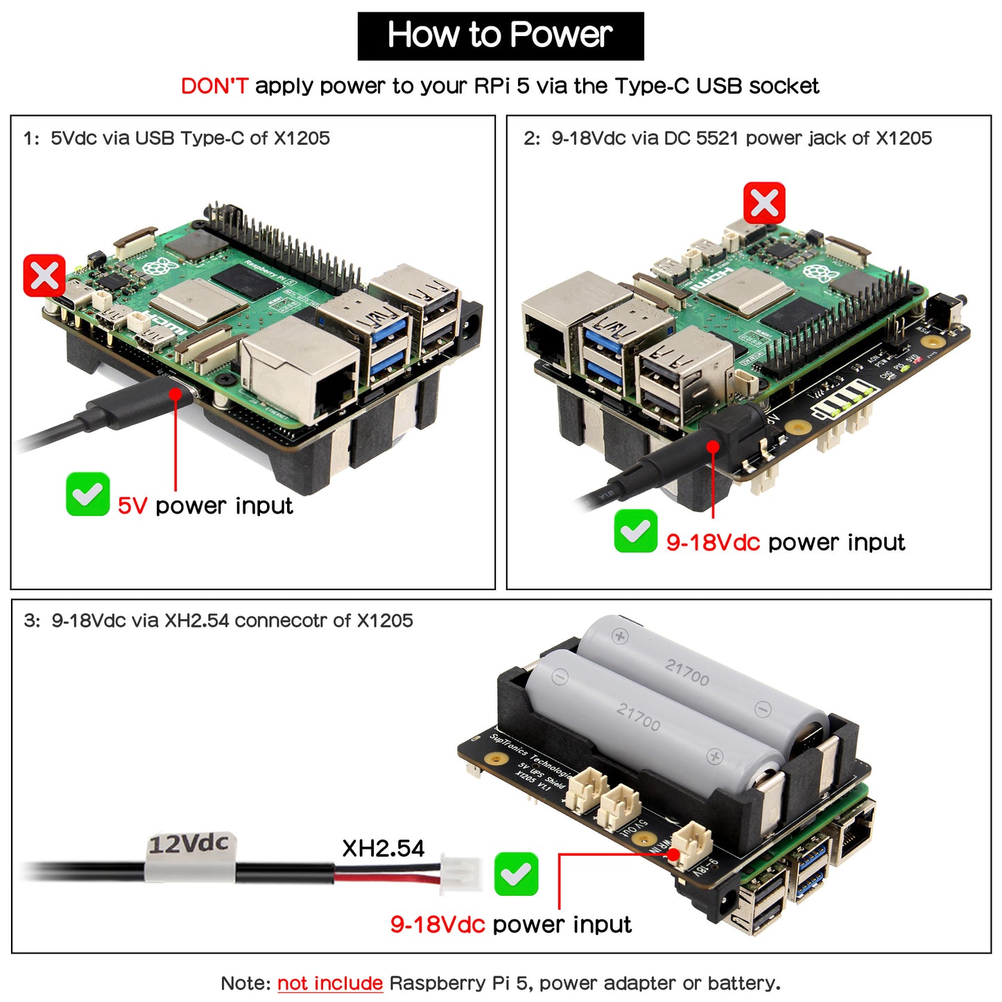 Geekworm X1205 2-Cell 21700 5.1V 6A UPS HAT for Raspberry Pi 5 Series