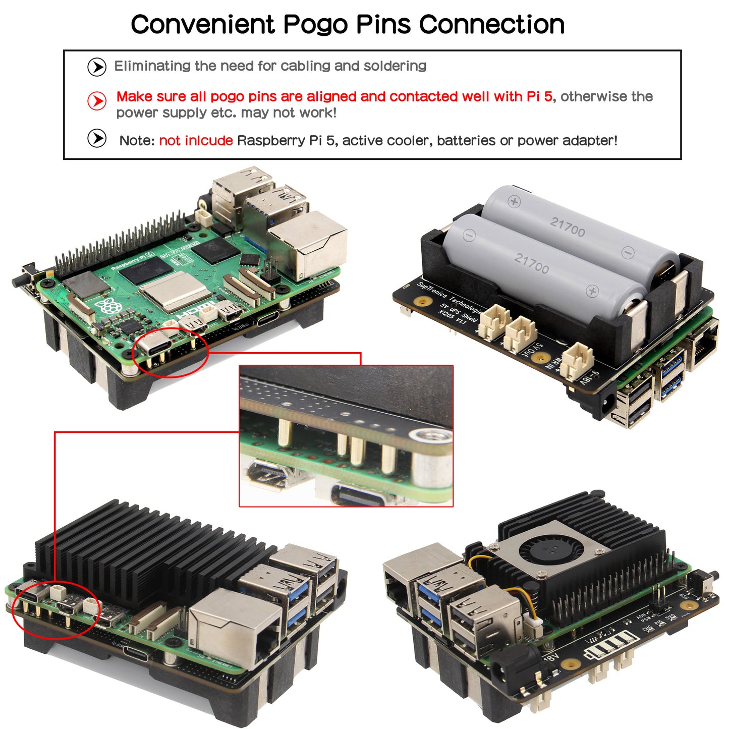 Geekworm X1205 2-Cell 21700 5.1V 6A UPS HAT for Raspberry Pi 5 Series