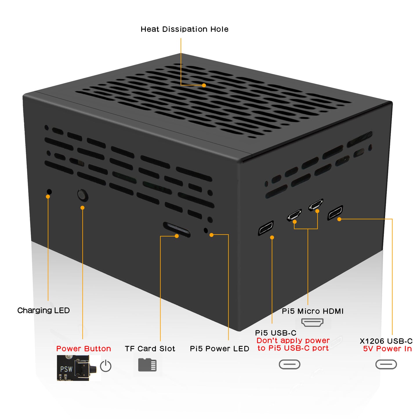 Geekworm X1206-C1 Metal Case for Raspberry Pi 5 X1206 UPS Shield