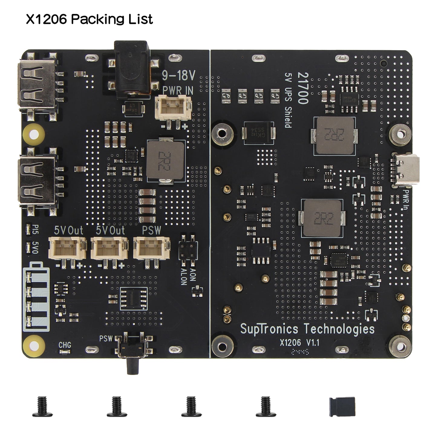 Geekworm X1206 4-Cell 21700 5.1V 6A UPS HAT for Raspberry Pi 5 Series