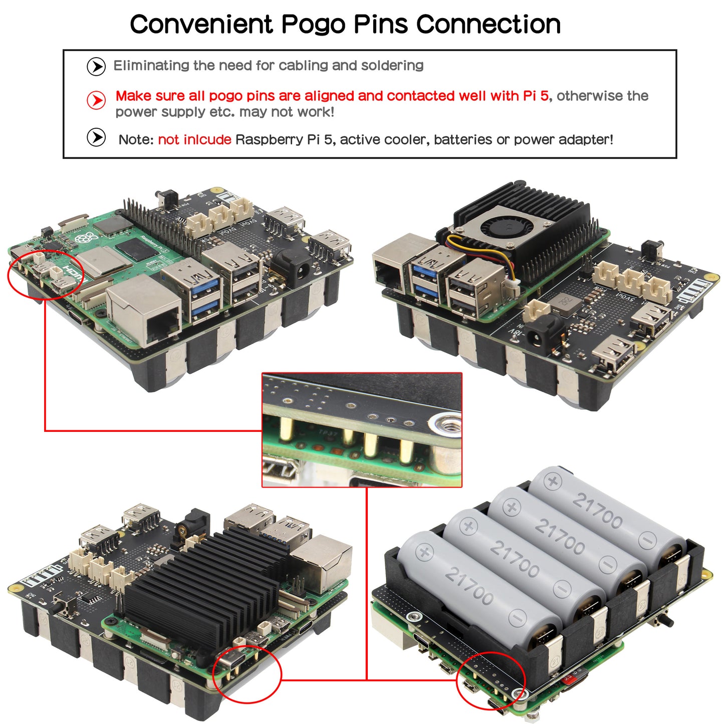 Geekworm X1206 4-Cell 21700 5.1V 6A UPS HAT for Raspberry Pi 5 Series