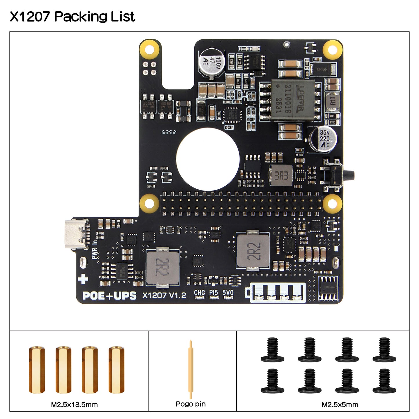 Geekworm X1207 1-Cell 21700 5.1V 5A PoE-powered UPS HAT for Raspberry Pi 5 Series