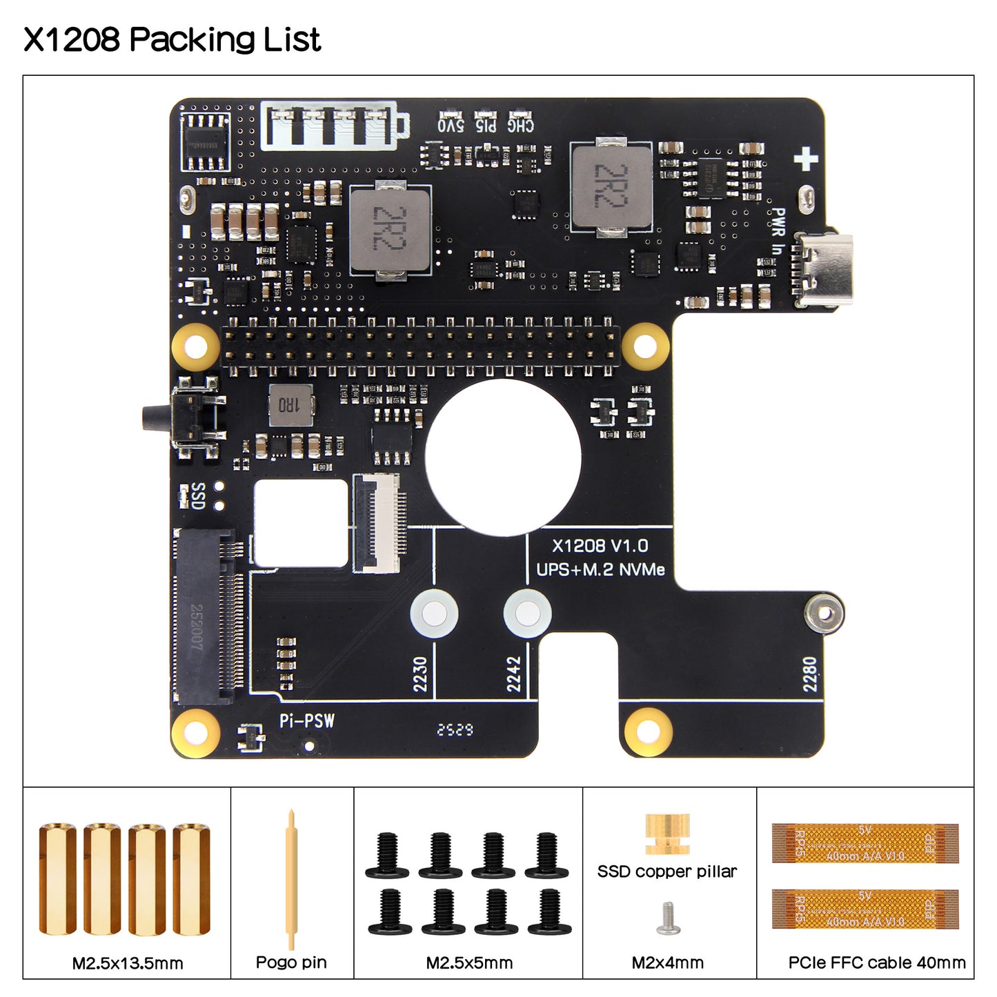 Geekworm X1208 1-Cell 21700 5.1V 5A UPS HAT with Single M.2 2230/2242/2280 NVMe SSD Support for Raspberry Pi 5 Series